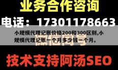 小规模代理记账价格200和300区别,小规模代理记账一个月多少钱一个月。